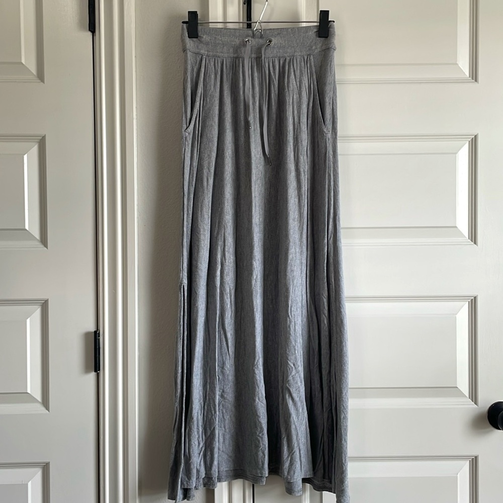 Athleta Heather Grey Elastic Waist Maxi Skirt with side slits